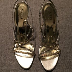 Guess Silver Sling Back Heels Size:10